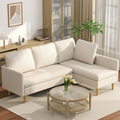 Blishom Divano Angolare con Funzione Letto, Divano a Forma di L, Divano Letto Modulare in Tessuto Spugna Traspirante e Morbido, Sezionale per Soggiorno, Camera Ospiti, Beige