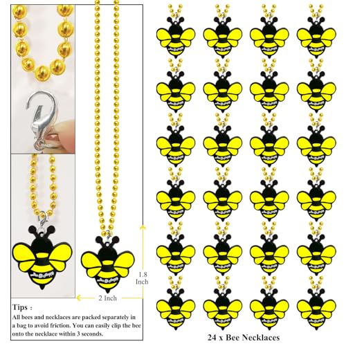 Image of 24 Pack Bee Necklace Party Favors for Mommy To Be, Bumble Bee, Honey Bee Party, Baby Shower, Animal Lover, Birthday, School Carnival Rewards, Home Decorations, Classroom Prize