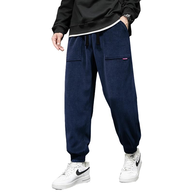 WZIKAI Mens Corduroy Pants Elastic Waist Drawstring Tapered Joggers Sweatpants Casual Long Fashion Trousers with Pockets2