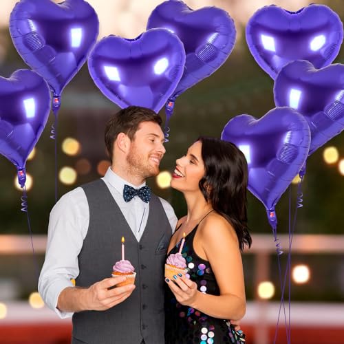 Image of 12 Pcs Purple Heart Balloons,18 Inch Heart Foil Balloons Love Balloon Valentine Balloon for Birthday Party Wedding Engagement Party Baby Shower Valentine Day Decorations