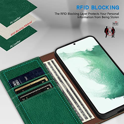 Image of ZZXX for Samsung Galaxy S22 Plus Wallet Case with [RFID Blocking] Card Slot Stand Strong Magnetic Leather Flip Fold Protective Phone Case for Samsung Galaxy S22 Plus Case Wallet(Green-6.6 inch)