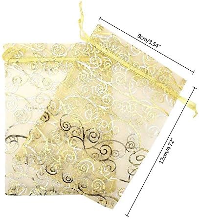 Onwon 50 PCS/Set Party Wedding Favor Gifts Bags, Luxury Jewelry Candy Gift Bags, Champagne Drawstring Pouches, Velvet Drawstring Pouches, Gold Line Drawstring Sheer Organza image 5