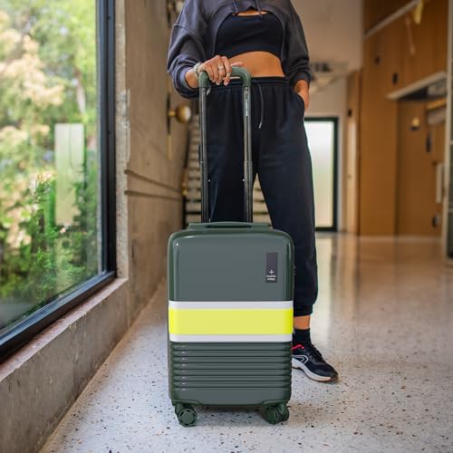 Image of Nasher Miles Mexico Hard-Sided Polycarbonate 8 Wheels Double Spinner Cabin Luggage Dark Green and Lime 20 inch |55cm Trolley Bag,Small