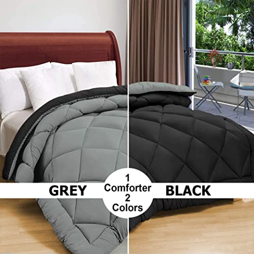 Image of HOMEKART 220 GSM Solid Plain Reversible Summer Microfiber AC Comforter /Duvet| All Season Single Size 3 Layered Quilted Blanket for Single Bed (220 cm x 152 cm, Black and Grey)| TC - 250