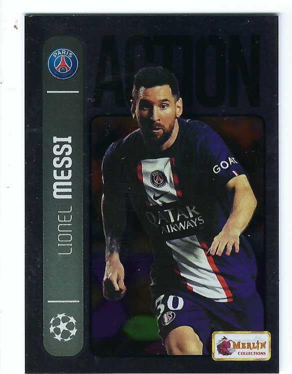 LIONEL MESSI 2022 Topps Merlin Heritage 98 UEFA Champions League Soccer UCL Action Card #147 Paris Saint-Germain PSG
