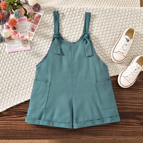 Image of HINTINA Toddler Girl Overall Shorts Set Adjustable Loose Jumpsuit Short Sleeve T-shirt Vacation Summer Outfits with Pockets