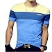 8sanlione Mens Casual Cotton Fitted Short-Sleeve/Long Sleeve Contrast Color T-Shirt(Medium,S_Blue)