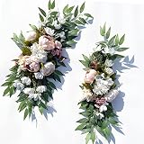 Wedding Arch Flowers, 2pcs Eucalyptus Leaves Corner Peony Floral Swags, Artificial Greenery Flower f