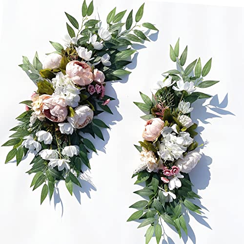 Wedding Arch Flowers, 2Pcs Eucalyptus Leaves Corner Peony Floral Swags, Artificial Greenery Flower For Sheer Drapes, Wedding Chair, Arbor, Wedding Ceremony And Reception Arrangement Decoration #TOP15