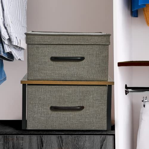 Household Essentials Stacking Storage Boxes With Laminate Top, Set Of 2, Ashwood #TOP3