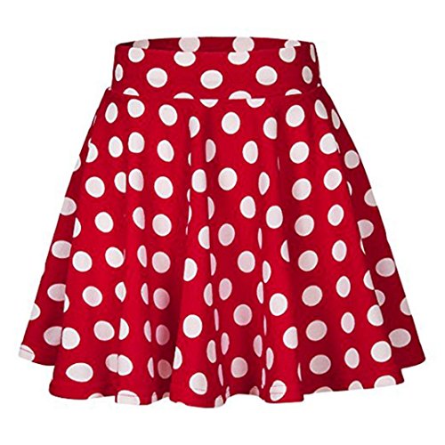 FAMILIZO_Faldas Cortas Mujer Verano Faldas Tubo De Moda Faldas Tul Mujer Faldas Altas De Cintura Faldas Acampanadas De Mujer Mini Faldas Lunares (L, Rojo) Cover