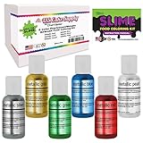 6 Metallic Colors Airbrush Food Coloring Decorating Slime Kit – U.S. Art Supply Food Grade, 0.75 fl. oz. (20ml) Bottles, Non-Toxic Metallic Colors