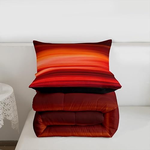 Miniatura 4 de Juego de edredón con estampado rojo, juego de ropa de cama de color atardecer, edredón de rayas exóticas tropicales rojas para niños y niñas, juego