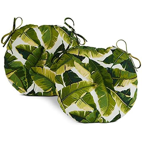 South Pine Porch Outdoor 15-inch Round Bistro Chair Cushion, 2 Count (Pack of 1), Palm Leaves White Cover