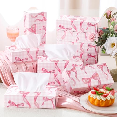 Image of Yinder 12 Packs Back to School Facial Tissue Boxes 1560 Sheets Soft Facial Tissue Bulk for Teacher Classroom School 2 Ply 130 Sheets Travel Tissues for Home Office Car Kitchen Wedding(Pink Bow)