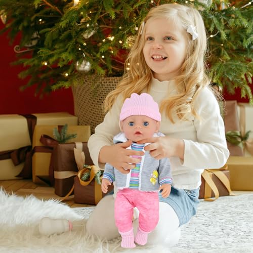 Baby Puppen Puppenkleidung 35-43 cm 1 graue Jacke + 1 gestreifter Pullover + 1 Strickmütze + 1 Paar Socken, Kleidung Outfits für Baby Kinder Mädchen Jungen (Puppe Nicht enthalten)