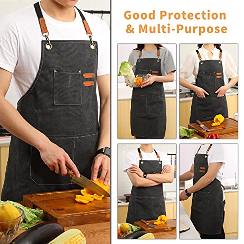 Tosewever Canvas Cross Back Chef Apron For Men Women With Adjustable Straps Large Pockets, Waterdrop Kitchen Heavy Duty Cotton Aprons For Tool Cooking Bbq Artist, M To Xxl (Black) #TOP4
