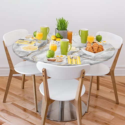 cfpolar Marble Round Tablecloth with Elastic Edge, Modern Art White Marble Washable Wipeable Tablecloth, Polyester Table Cover for Kitchen Dining Party Wedding Holiday Fits Round Table 45-50 in by cfpolar - Image 2