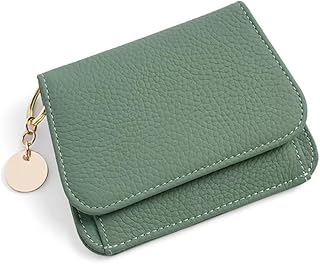 Mudono Small Wallet for Women RFID Blocking Genuine Leather Card Case Slim Tri-Fold Wallet with Zipper Pocket and Keychain