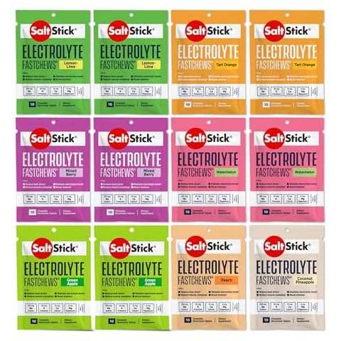 SaltStick Electrolyte FastChews Chewable Tablets | 120 Tablets - Variety Pack | Salt Tablets for Runners, Sports Nutrition, Hydration Tablets, Electrolyte Chews | 12 Packets of 10 Tablets Each Cover