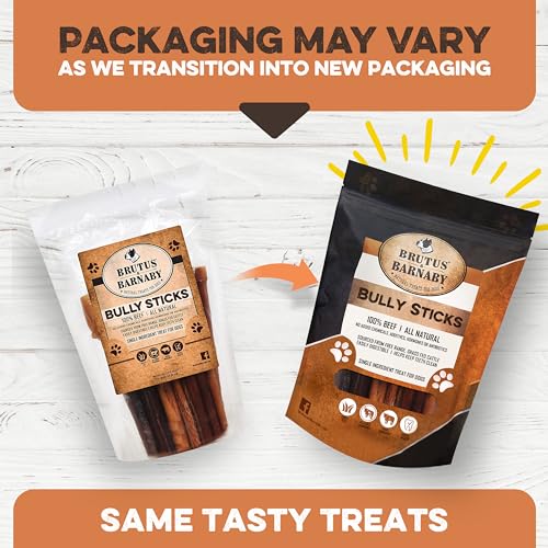 BRUTUS & BARNABY Thick Bully Sticks for Dogs – Odor Free Chews for Large, Medium & Small Breeds – Grain-Free, Rawhide-Free, Digestible Dog Treats – Grass-Fed Beef Chews for Aggressive Chewers