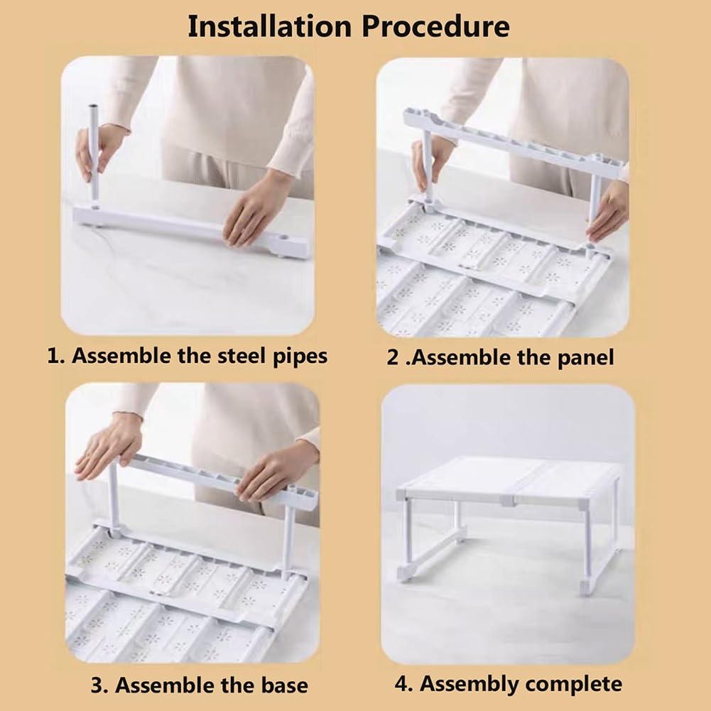 Scaffale portaoggetti espandibile e resistente, regolabile, in 2 pezzi, per armadio, cucina e bagno, dimensioni 42 x 22 x 37-48 cm, soluzione salvaspazio