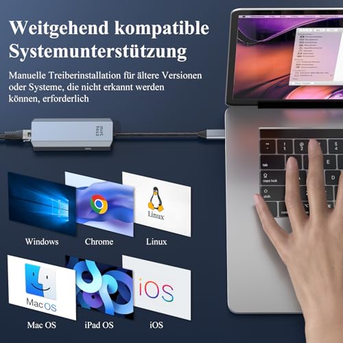 Minthouz 5Gb USB C Ethernet Adapter, RJ45 USB C LAN Adapter mit 95W PD, Thunderbolt 4/3 Netzwerkadapter für Dell/HP/Mac/iPhone 15/PC/MacBook Pro/Laptops/Windows 10/11/Linux/iPad Pro/Air