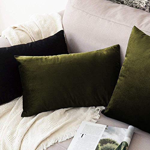 Image of Khooti Velvet Cushion Cover Pack of 1-12 inch x 20 inch / 30 x 51 cm - Mehandi - Soft Pillow Covers Cushion Case for Sofa Bedroom Livingroom Chair Car, Cushion Cover