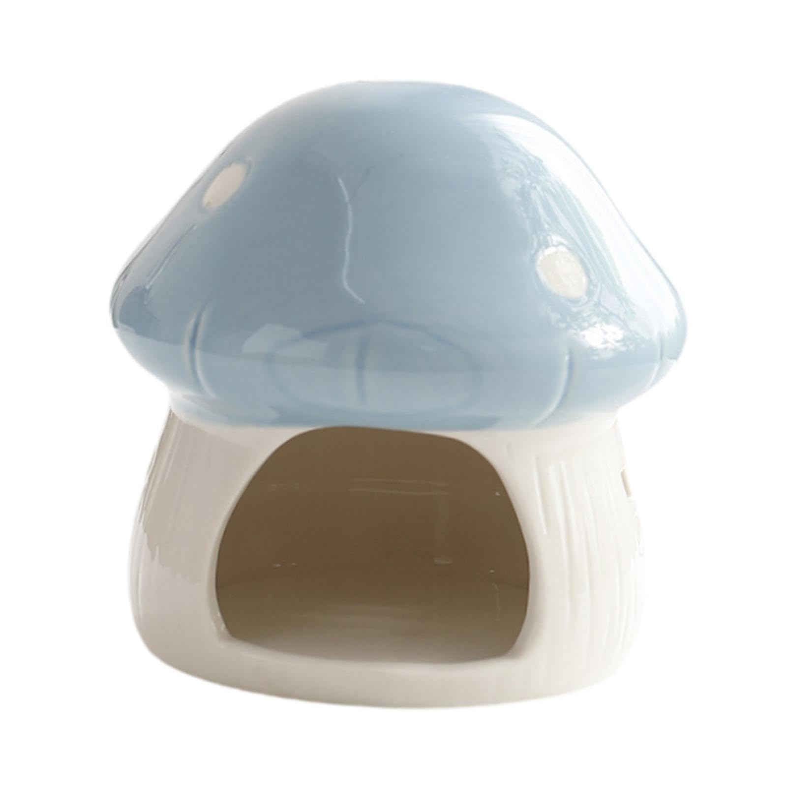 Fzaqwen Hamster House Mushroom Hideaway Ceramic Cartoon Decorative Hamster Shelter Animal Cave Made of Thick Ceramic Suitable for Pet Owners, Blue