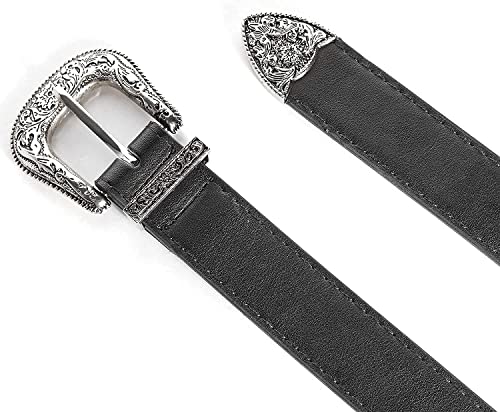 Image of Western-Leather-Belts-Women Vintage Waist-Belts with Hollow Out Flower