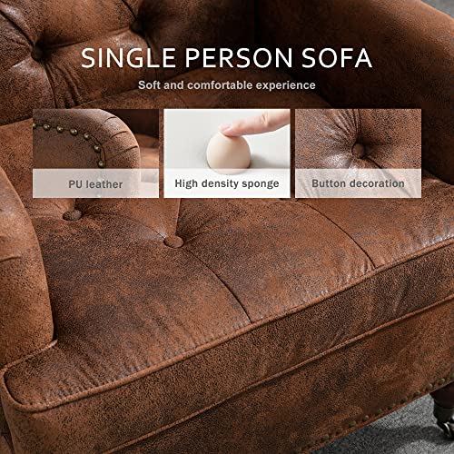 Nrizc Tufted Club Chair, Living Room Accent Chairs, Mid Century Modern Arm Chairs With Studded, Solid Wood Frame, For Living Room, Bedroom, Reading, Or Office, Brown #TOP4