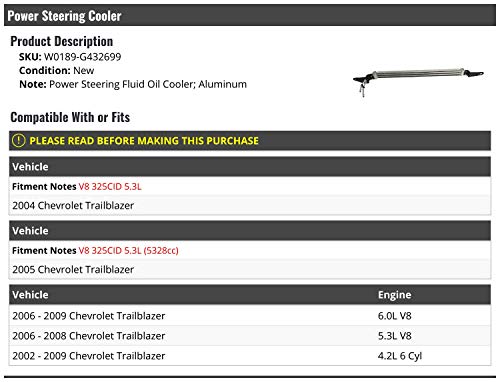 Marketplace Auto Parts Aluminum Power Steering Cooler - Compatible with 2002-2009 Chevy Trailblazer (V8 325CID 5.3L, 6.0L, 4.2L 6 Cyl); Prevent Corrosion; 8 oz
