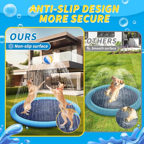CNMTCCO Hundepool 100cm,Faltbarer Splash Sprinkler Pad,Planschbecken für Hunde,aufblasbarer Verdickt Wasserspielmatte,für Sommer Garten Strand & Pool Hinterhof Hundesprinkler Wasserspielzeug