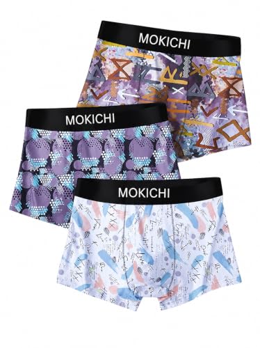 Image of Men's Printed Boxer Briefs | Comfortable Trunk-Style Innerwear with Elastic Waistband | Multicolor Pack of 3