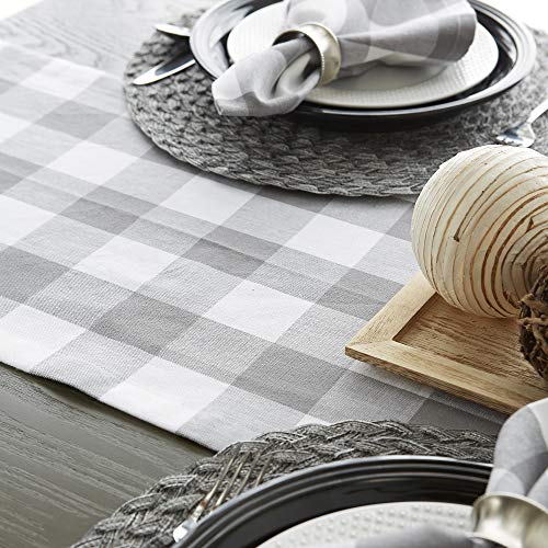 DII Buffalo Check Collection, Classic Farmhouse Table Runner, 14x72, Gray & White, 14" x 72" - Image 3