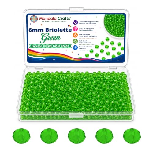Mandala Crafts Green 6mm Briolette Glass Crystal Beads for Crafts Jewelry