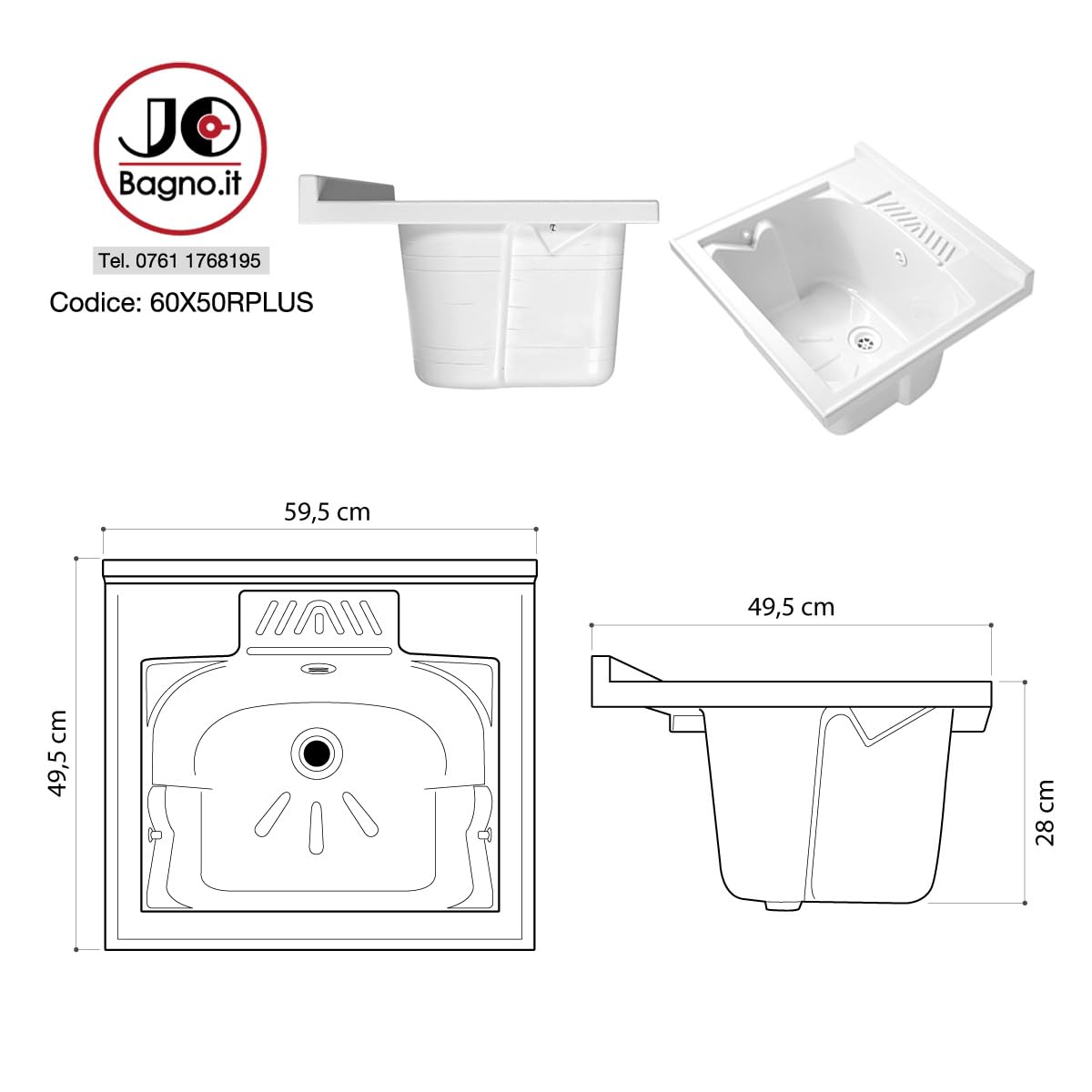 Armario de lavabo de madera ATHENA con pilozzo L 60 P 50 con eje de lavado sifón resistente al agua y a la humedad (60 x 50)