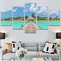 SIGNWIN 5 Panel Canvas Wall Art Modern Art Beach Coastal Multicolor Photography Relax/Calm Tropical for Home Decorations Ready to Hang - 60