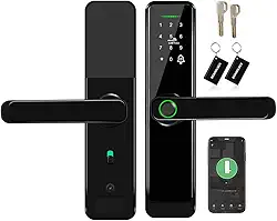 LucZeng Fechadura Digital Biométrica, 5 em 1 Inteligente Fechadura Eletronica com Tuya Wi-Fi, Touch Screen Fechadura Digital - Abertura via Biometria, Senha Numérica, cartão IC, chave e APP