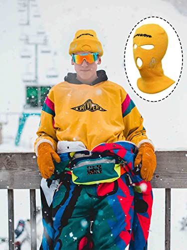 Formery 3 Hole Knitted Ski Mask Winter Knit Full Face Cover Ski Mask Cycling Outdoor Sports Neck Gaiter Warm Adult Balaclava Face Covering For Women And Men(Yellow) #TOP2