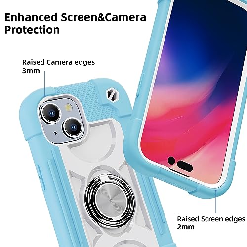 Image of MARKILL Compatible with iPhone Case with Ring Stand, Military Grade Drop Protection Full Body Rugged Heavy Duty Protective Durable Cover iPhone. (Ice Blue, iPhone 15 6.1 inch)