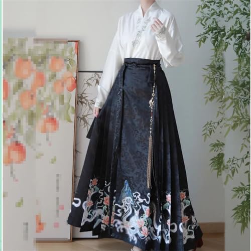Hanfu traditionnel rouge taille 40 jupe plissée face de cheval - 2