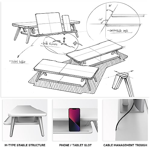 Image of Fenge Monitor Stand, Monitor Stands Riser for Desk, 23.6 Inch Wood Desk Shelf with Storage Organizer and Cable Management for Office Desk Accessories