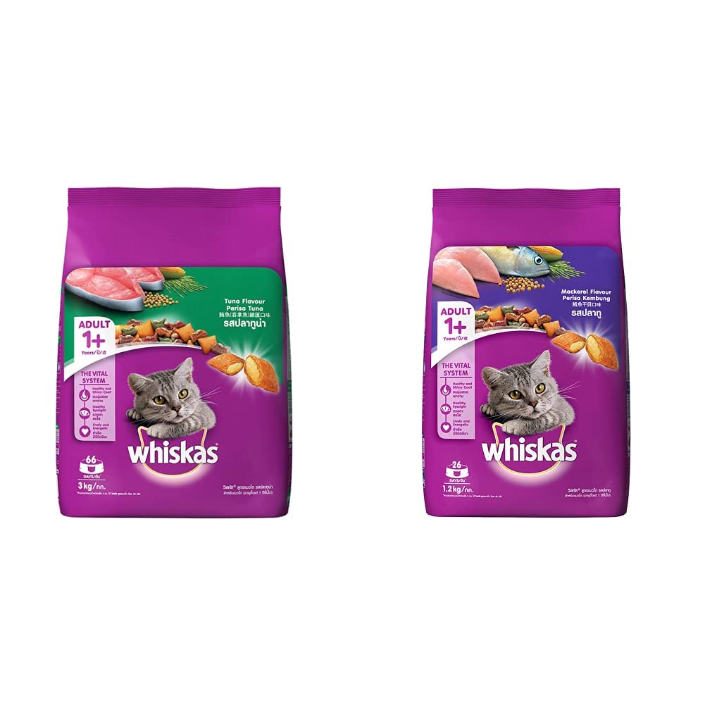 Whiskas Adult (+1 Year) Dry Cat Food, Tuna Flavour, 3kg Pack & Adult (+1 Year) Dry Cat Food, Mackerel Flavour, 1.2kg Pack (B08Q5RVNYS) Amazon Price History, Amazon Price Tracker