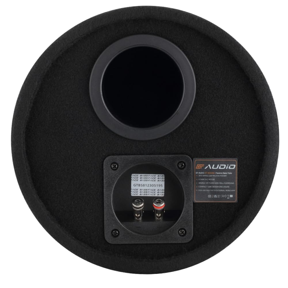 KIT SET PER BASS FACE GT AUDIO GT-BASS8.1, 1 subwoofer a tubo bass reflex con sub da 20 cm 200 mm 8", 300 watt rms e 600 watt max, 4 ohm, bagagliaio, per auto, 1 pezzo
