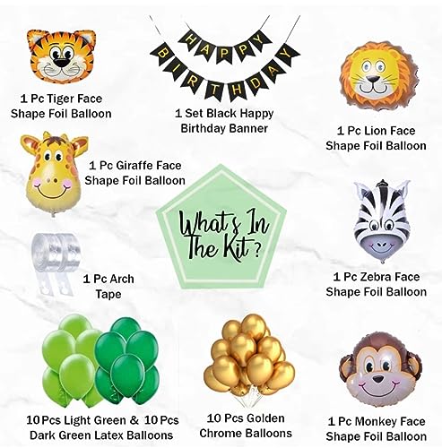 Image of MOOKE Jungle Theme Birthday Decoration Kit- 37 Pcs Combo Balloon, Bunting for Kids | Animal Theme Birthday Party Decorations | Jungle Safari Theme Birthday Decoration