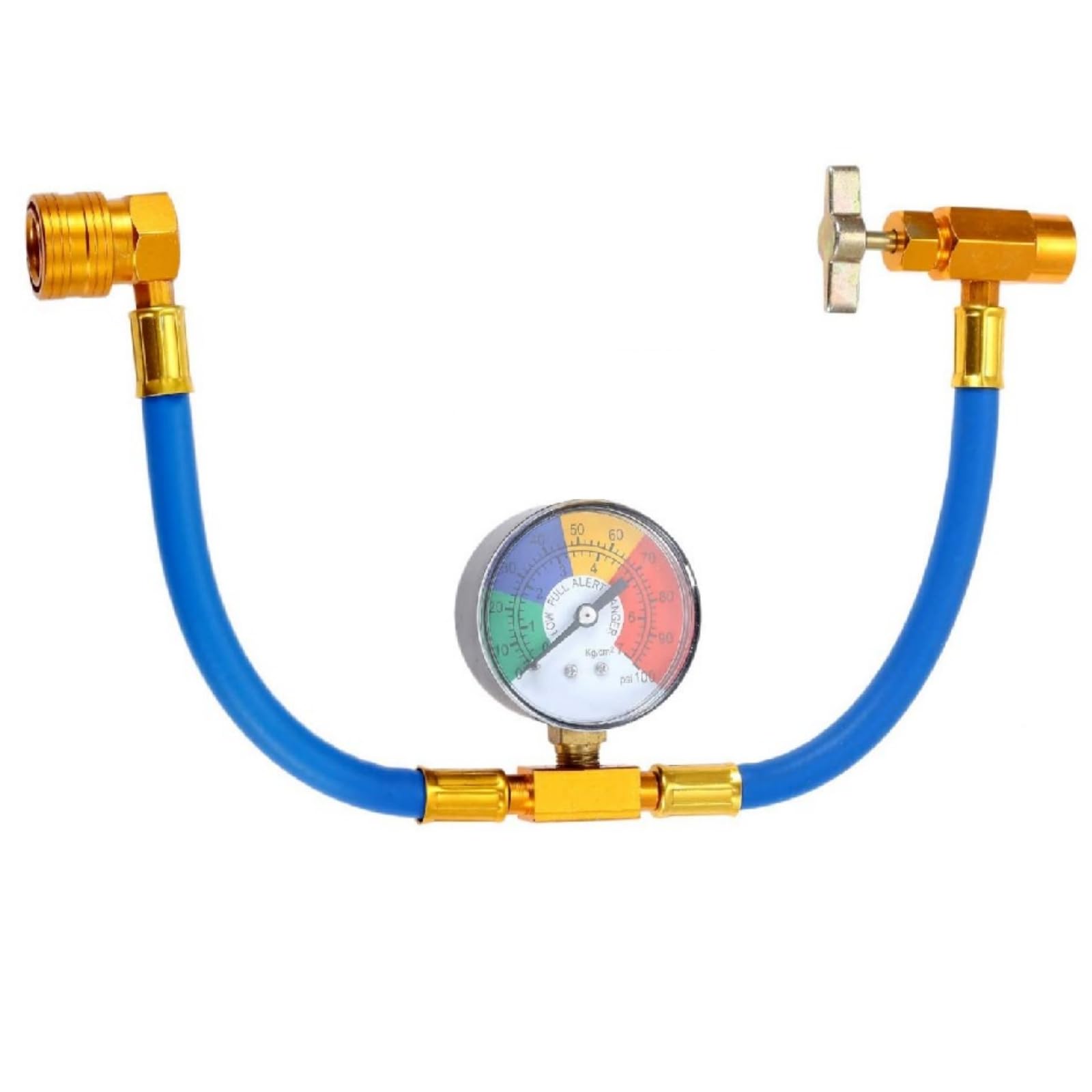 Aupoko R134A AC Refrigerant Charge Hose Kit, 1/2” Acme Female x 1/4” SAE Male Self-Sealing Valve Tap and R134A 13mm Low Side Coupler, 15" Recharge Hose with 100PSI Gauge for Car Air Conditioning