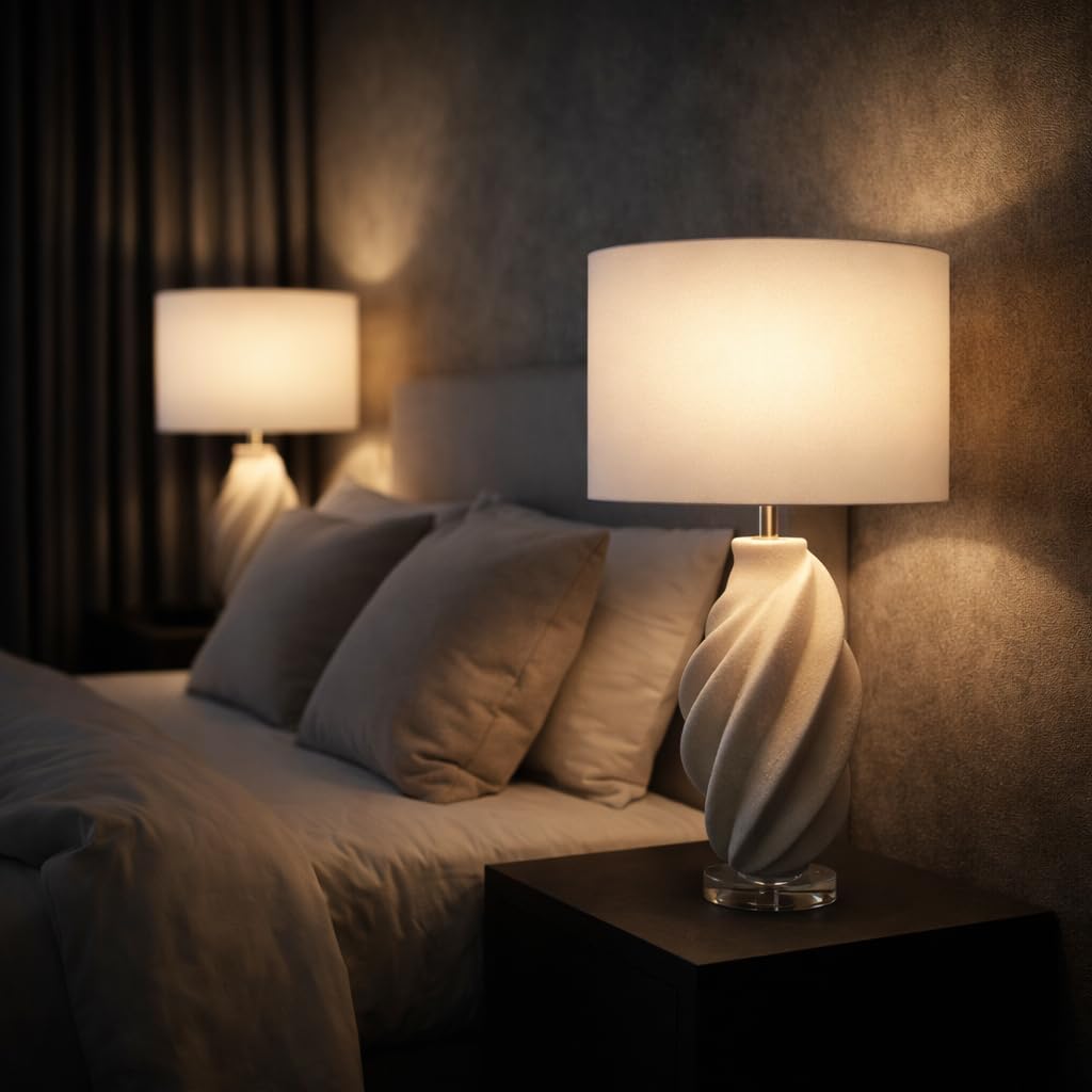 Decorative Sculptural Resin Table Lamp for Home Decor - Elegant Accent Lamp for Small Spaces, Nightstand, or Bedside Decor - Stylish Table Lamp for Bedroom, Office, or Living Room Decor - 25", Ivory