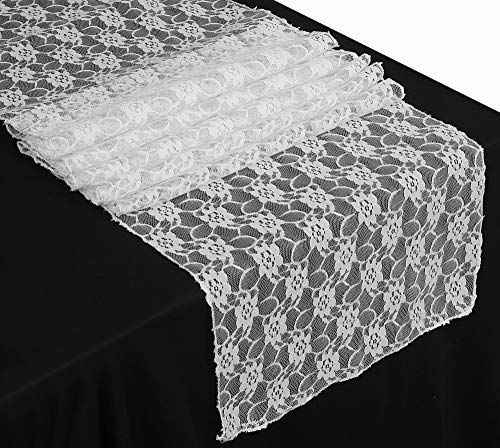 Pack of 12 Lace Table Runners 12 x 108 Inch for Wedding - White