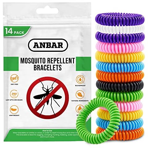 Anbar Mosquito Repellent Bracelets Bands for Adults and Kids, 14 Pack, All-Natural Deet-Free, Non-Toxic Protection, Stretchy Waterproof Anti-Mosquito Wristbands for Hiking and Camping Cover